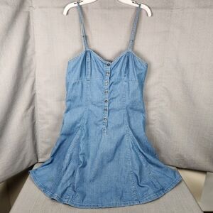 Aeropostale Junior Medium Jumper Dress Button Up Flare Skirt Med Wash Adj Straps